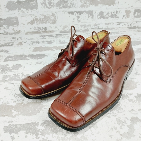 Donato Marrone Brown Leather Lace-Up Square Toe Office Dress Oxfords M695 - Picture 2 of 11